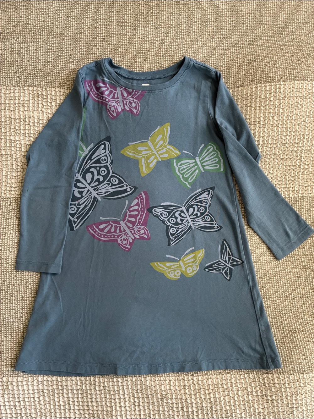 Tea Collection Girls' Slate Blue Long Sleeve Butterfly Dress